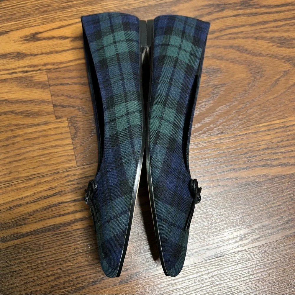 J.Crew Black Watch plaid tartan pointed-toe bow ballet flat size 8